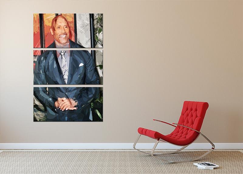 Dwayne The Rock Johnson Pop Art 3 Split Panel Canvas Print showcasing vibrant colors and modern design, perfect for home or office decor.