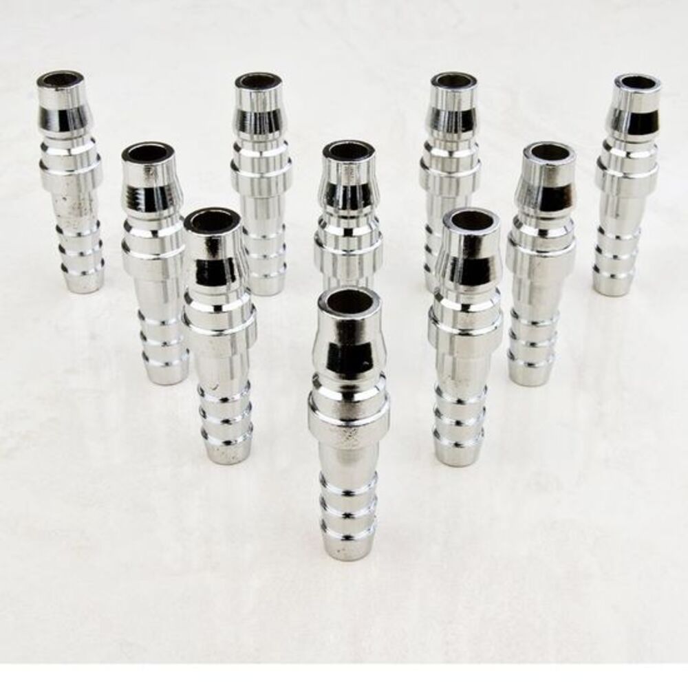 Dynamic Power 10 Set Nitto Type Male Air Coupling Couplers, silver steel fittings, compact size for air tool applications.