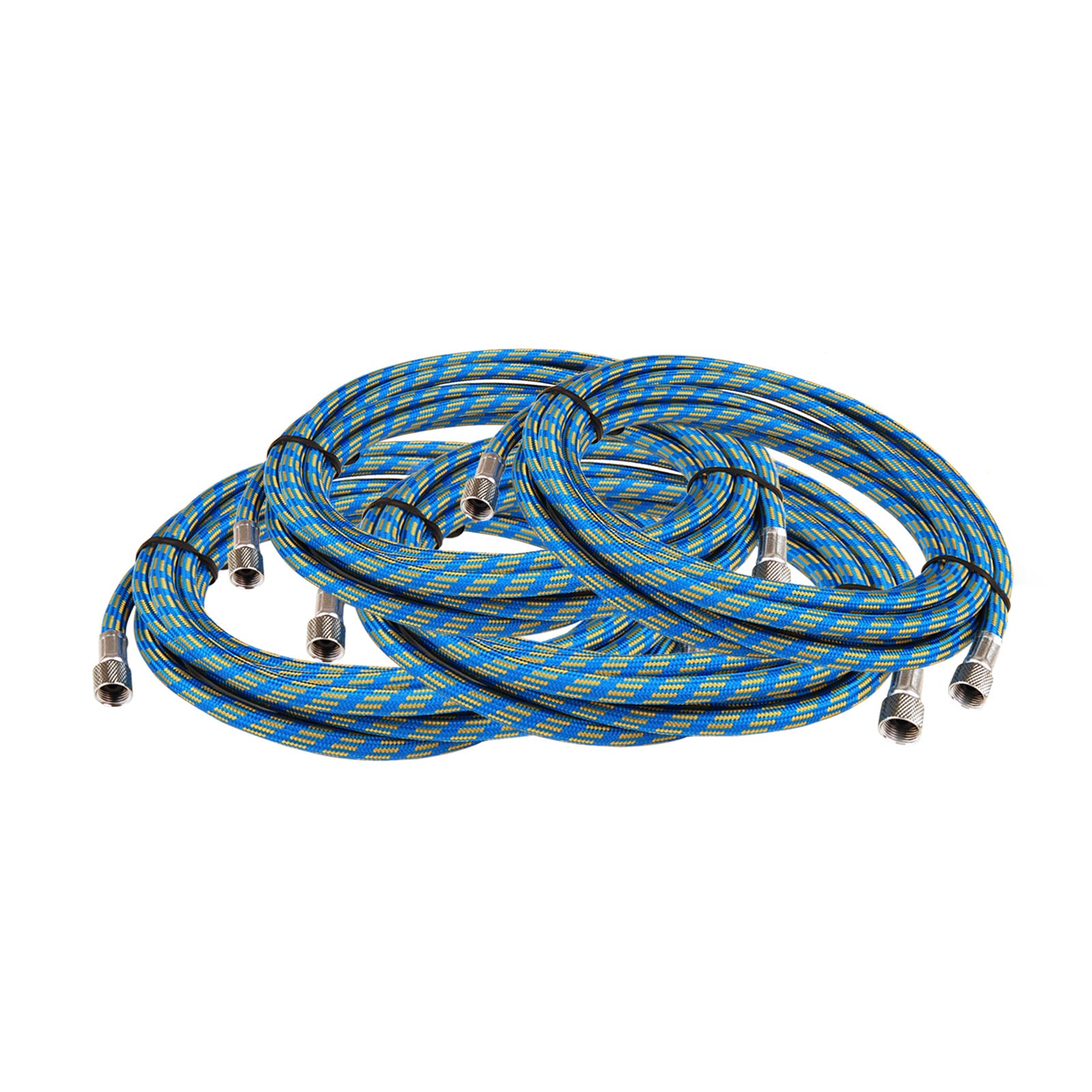 Dynamic Power 4 Set Air Brush Hose, featuring a flexible braided rubber design in blue and yellow, suitable for airbrush applications.