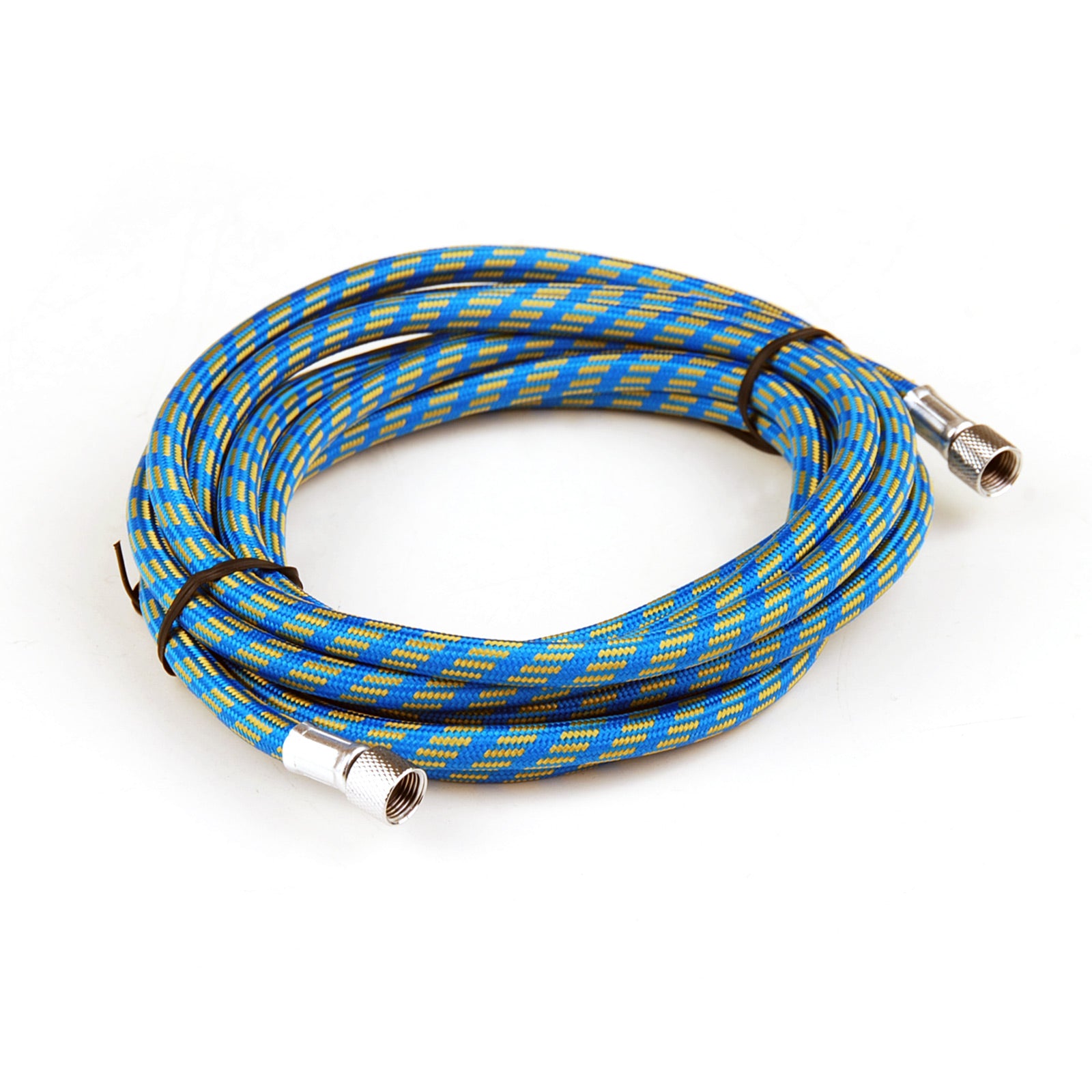 Dynamic Power 4 Set Air Brush Hose, featuring a flexible braided rubber design in blue and yellow, suitable for airbrush applications.