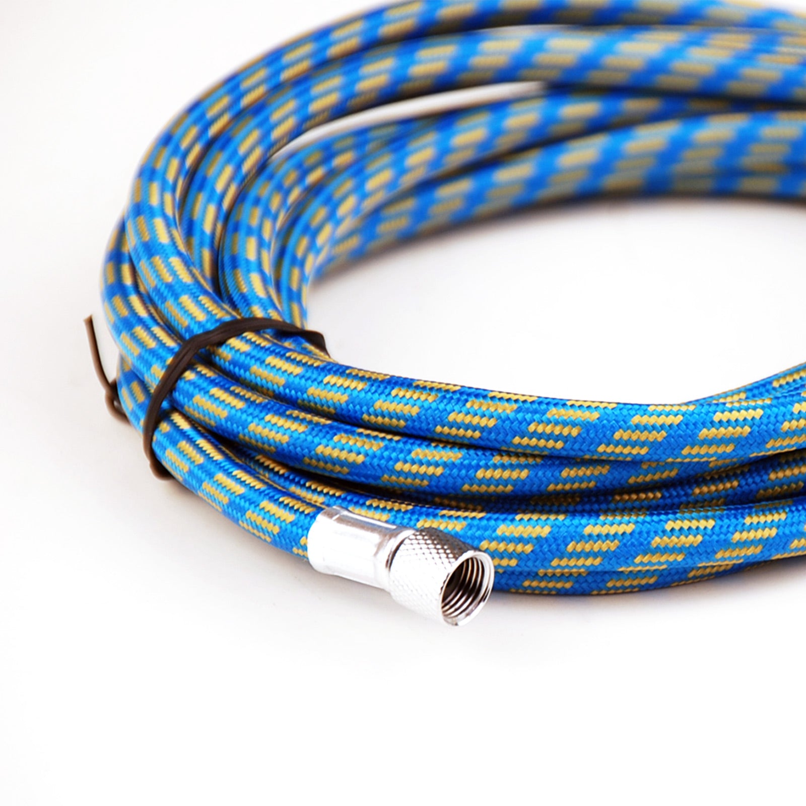 Dynamic Power 4 Set Air Brush Hose, featuring a flexible braided rubber design in blue and yellow, suitable for airbrush applications.