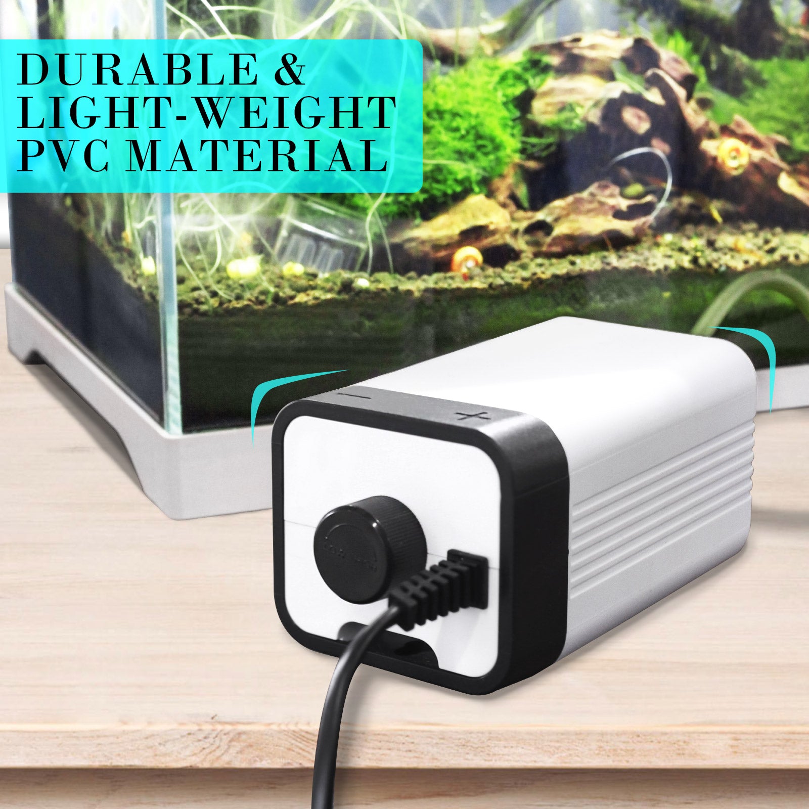 Dynamic Power Aquarium Air Pump with dual outlets, designed for efficient oxygen supply in aquariums and ponds.