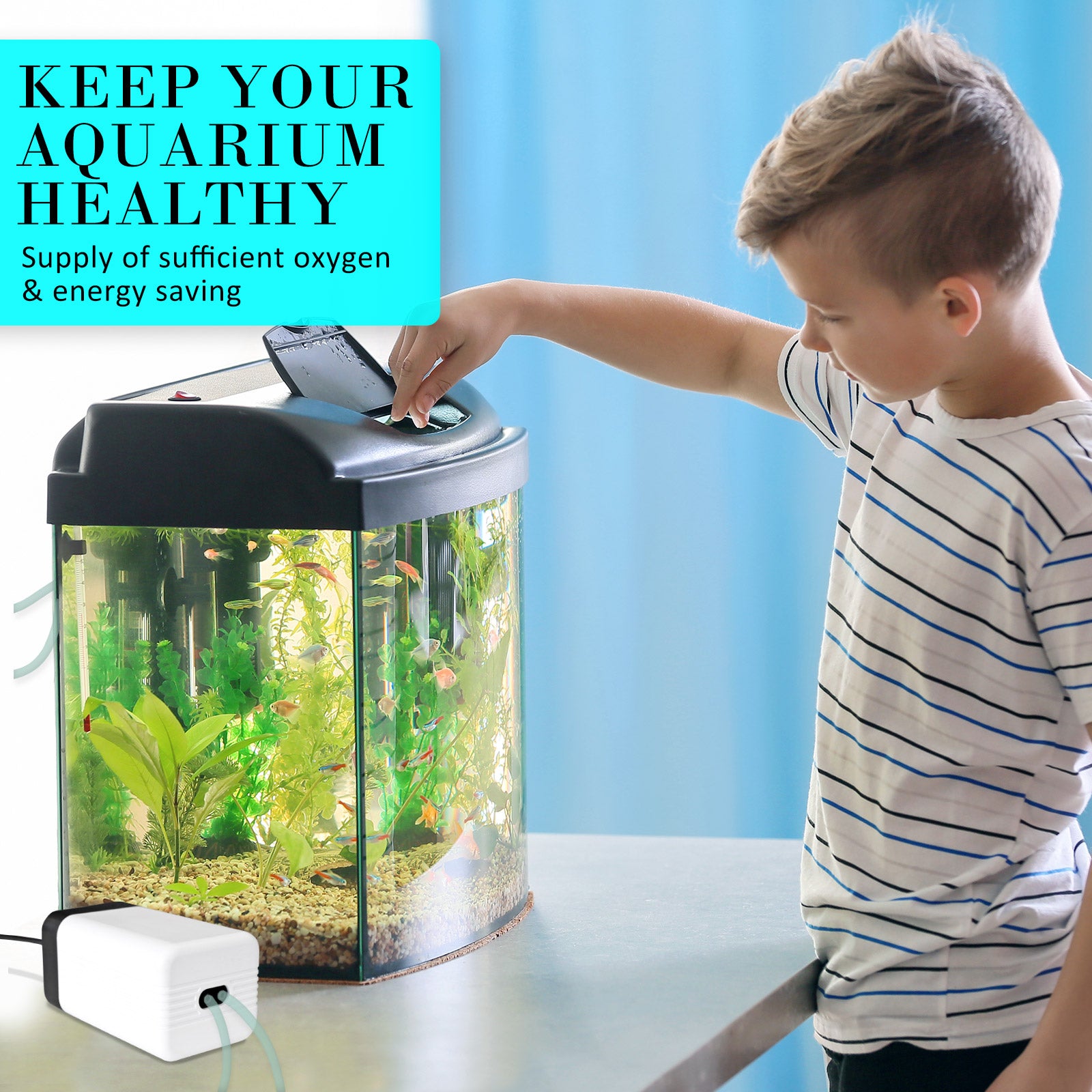 Dynamic Power Aquarium Air Pump with dual outlets, designed for efficient oxygen supply in aquariums and ponds.