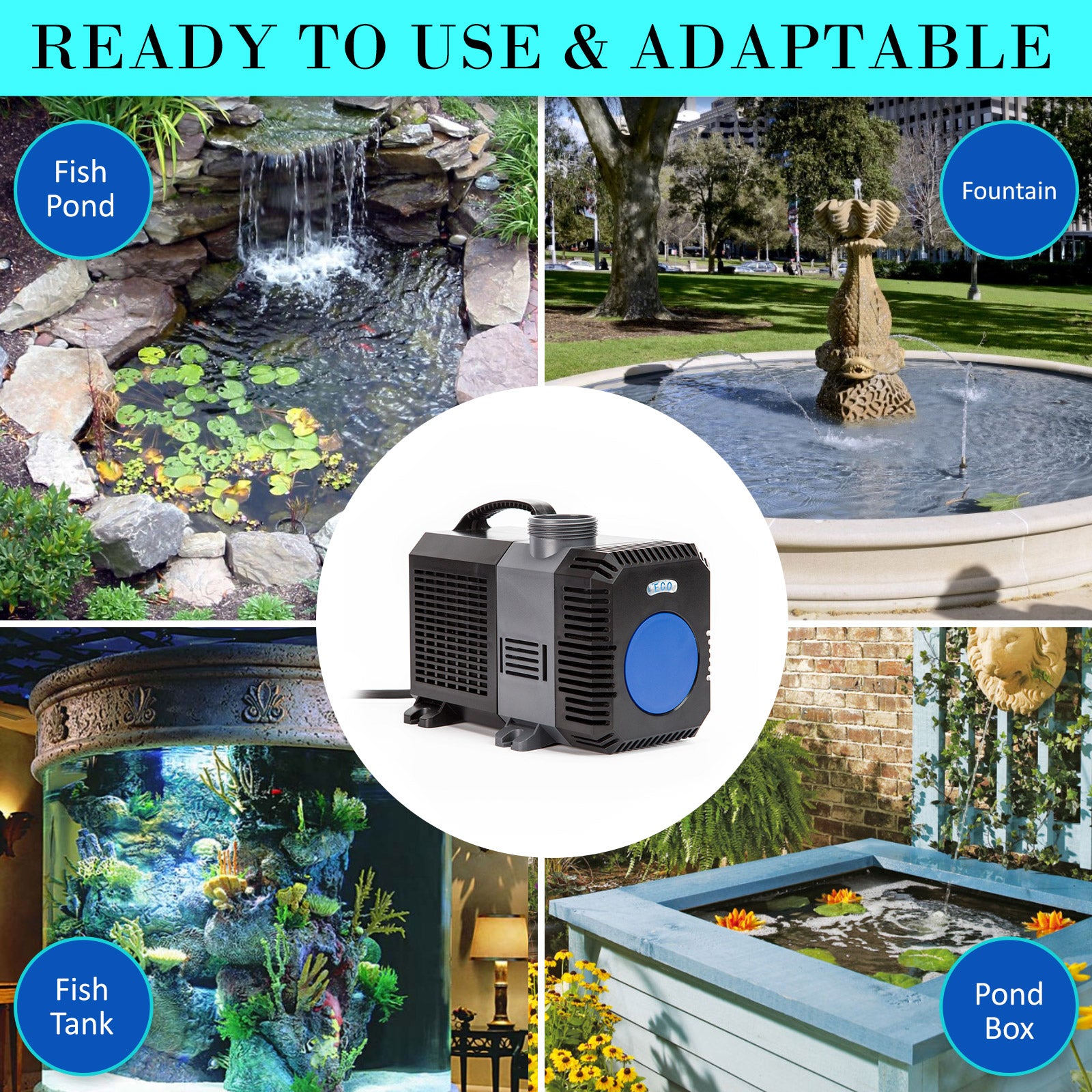 Dynamic Power Aquarium Submersible Pond Water Pump 16000L/H with stainless steel and PVC construction, designed for efficient water circulation.