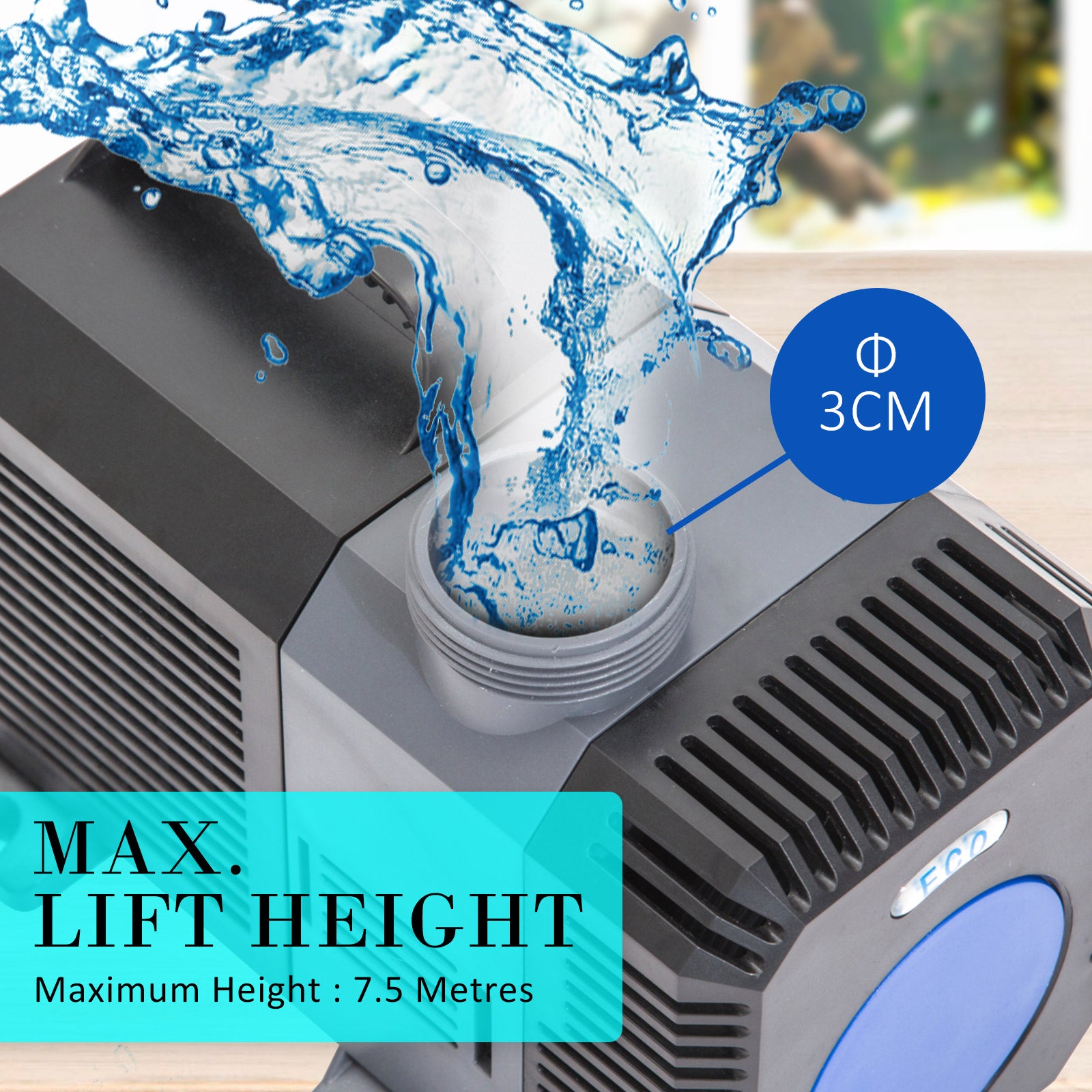 Dynamic Power Aquarium Submersible Pond Water Pump 16000L/H with stainless steel and PVC construction, designed for efficient water circulation.