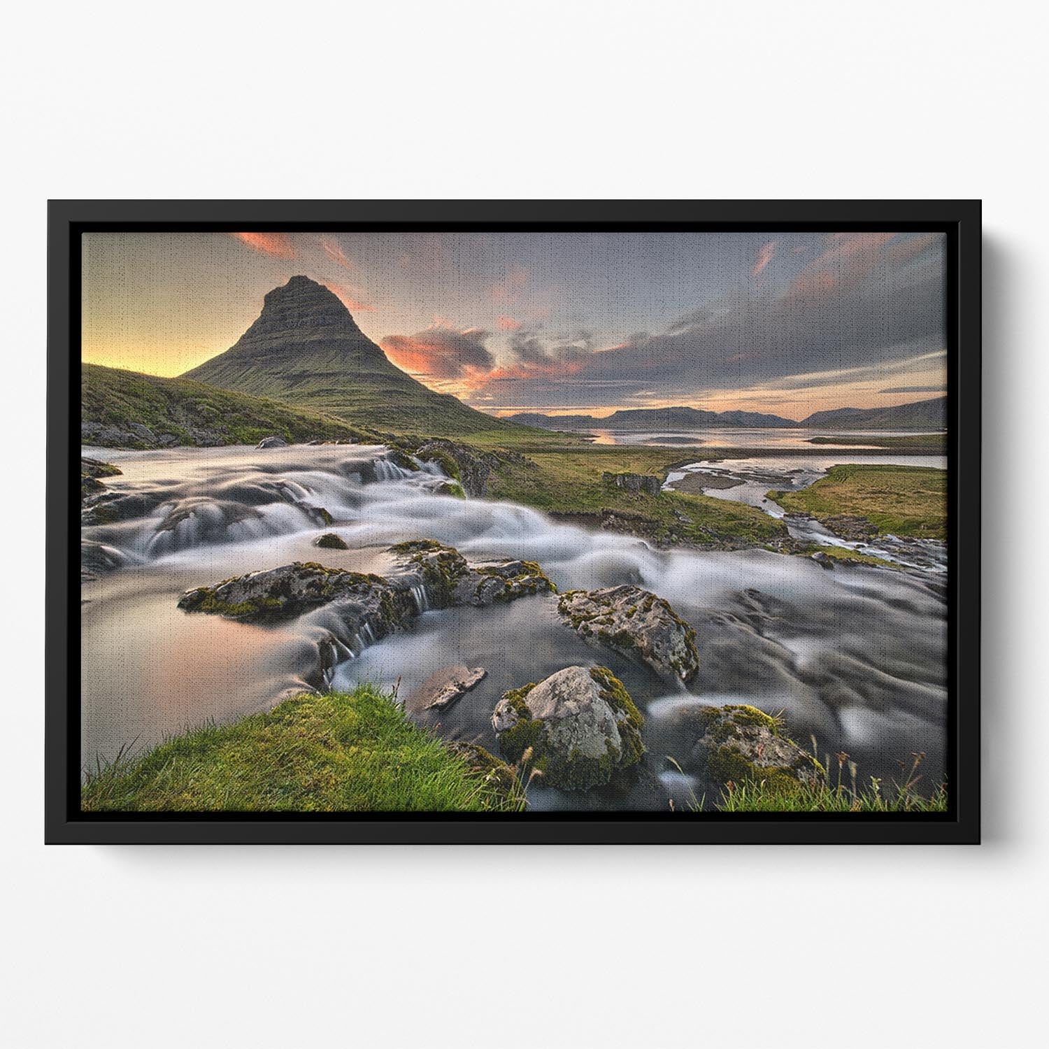 Early In The Morning Floating Framed Canvas featuring vibrant abstract art in an elegant wooden frame.