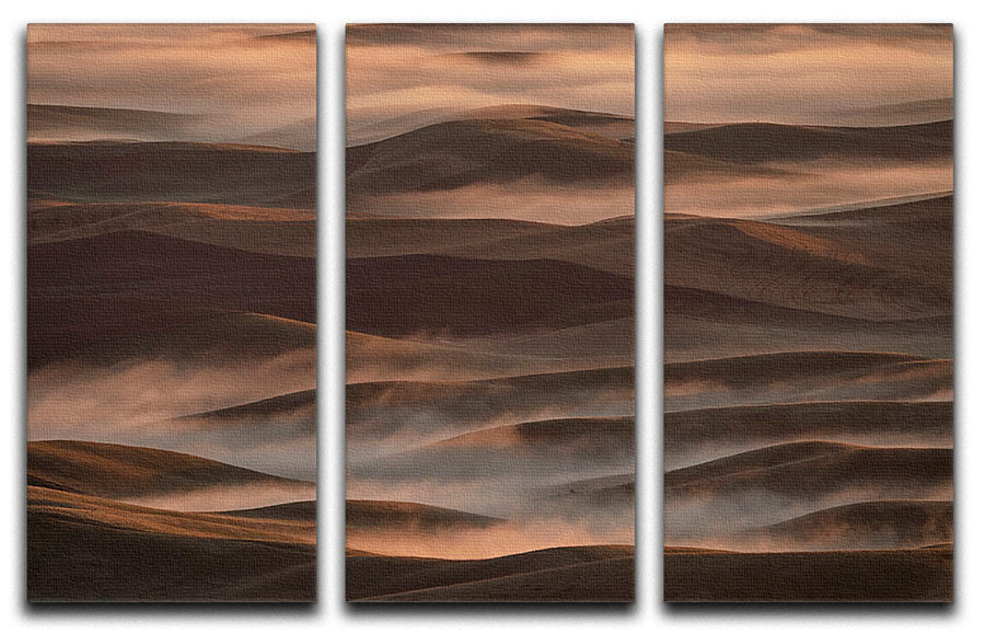 A beautiful 3-panel canvas print depicting an early spring morning at Palouse, showcasing vibrant landscapes and serene colors.