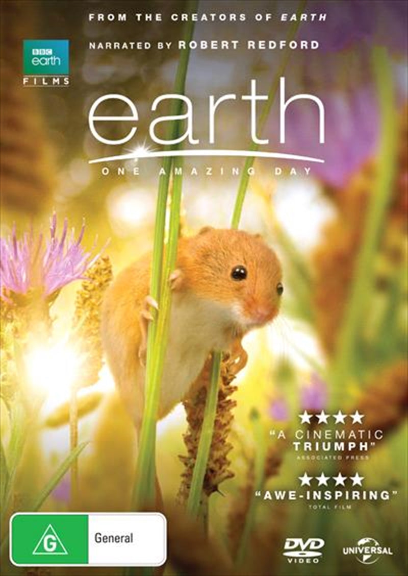 Earth - One Amazing Day DVD cover featuring stunning nature visuals and the title prominently displayed.