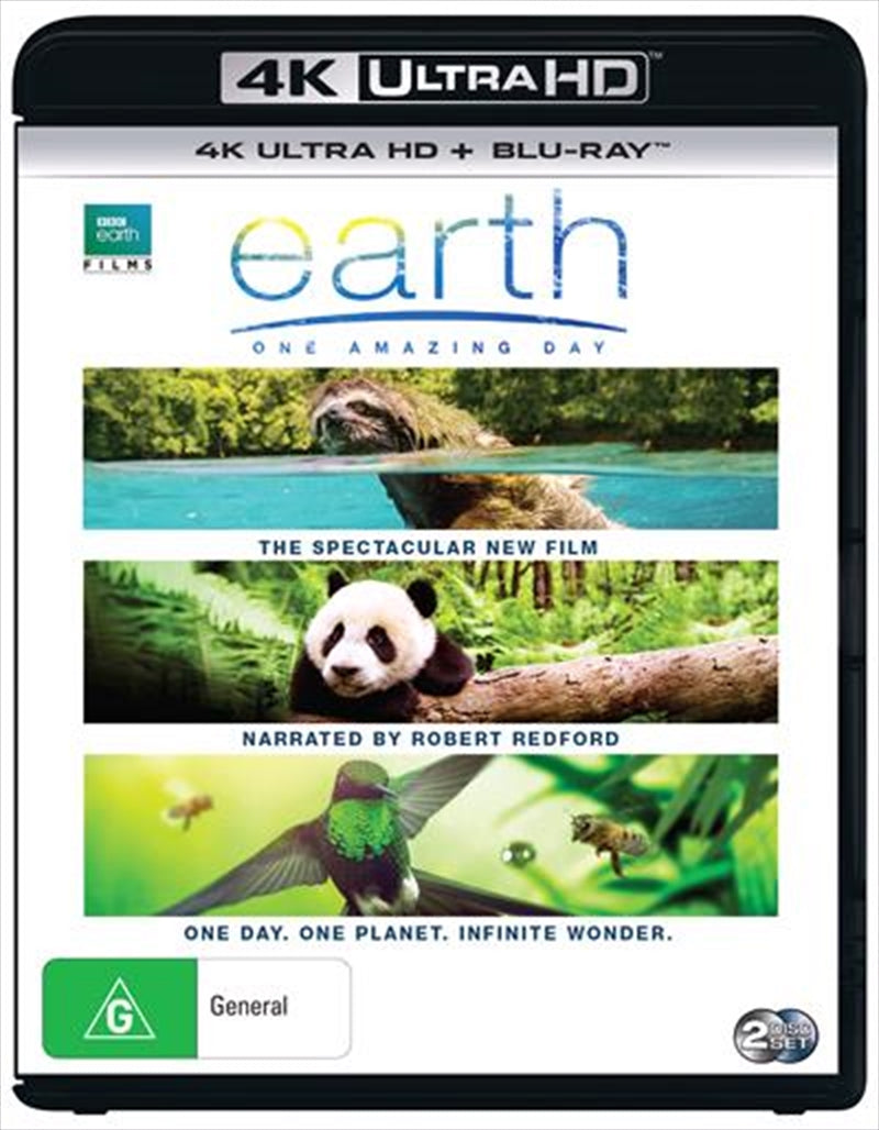 Cover of Earth - One Amazing Day UHD/BR featuring stunning visuals of nature and wildlife.