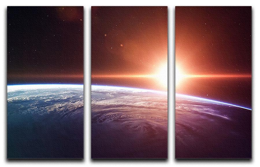 Earth Sunrise 3 Split Panel Canvas Print showcasing a vibrant sunrise over a serene landscape, perfect for home decor.