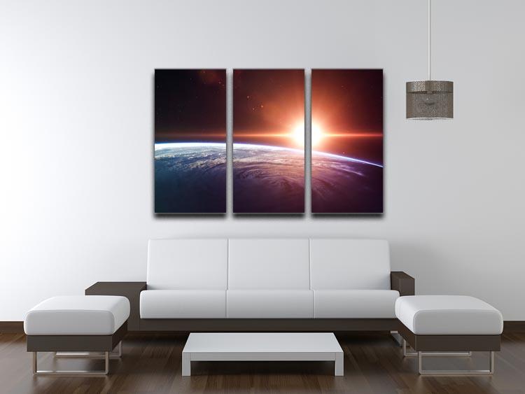 Earth Sunrise 3 Split Panel Canvas Print showcasing a vibrant sunrise over a serene landscape, perfect for home decor.