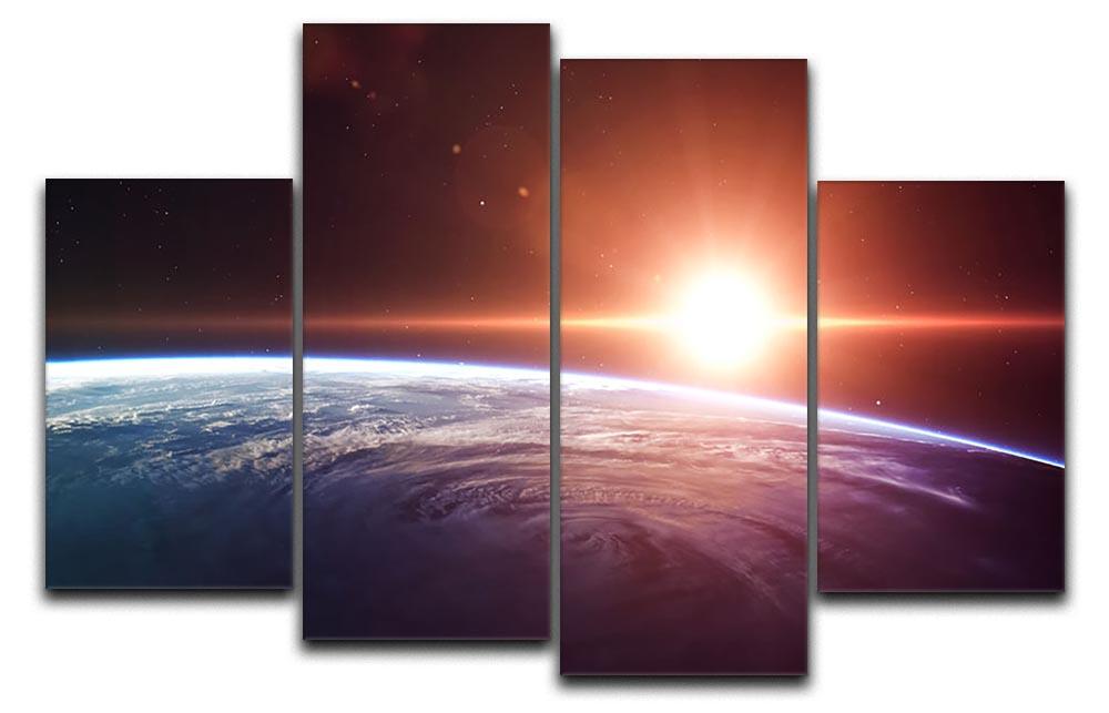 Earth Sunrise 4 Split Panel Canvas artwork featuring a vibrant sunrise scene divided into four panels.