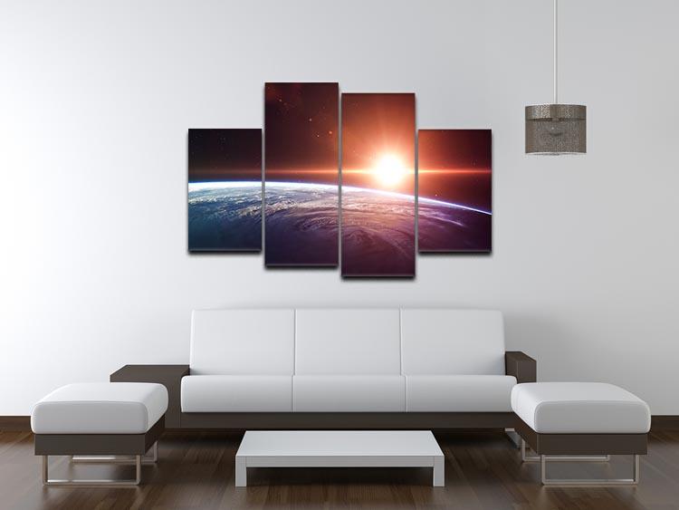 Earth Sunrise 4 Split Panel Canvas artwork featuring a vibrant sunrise scene divided into four panels.