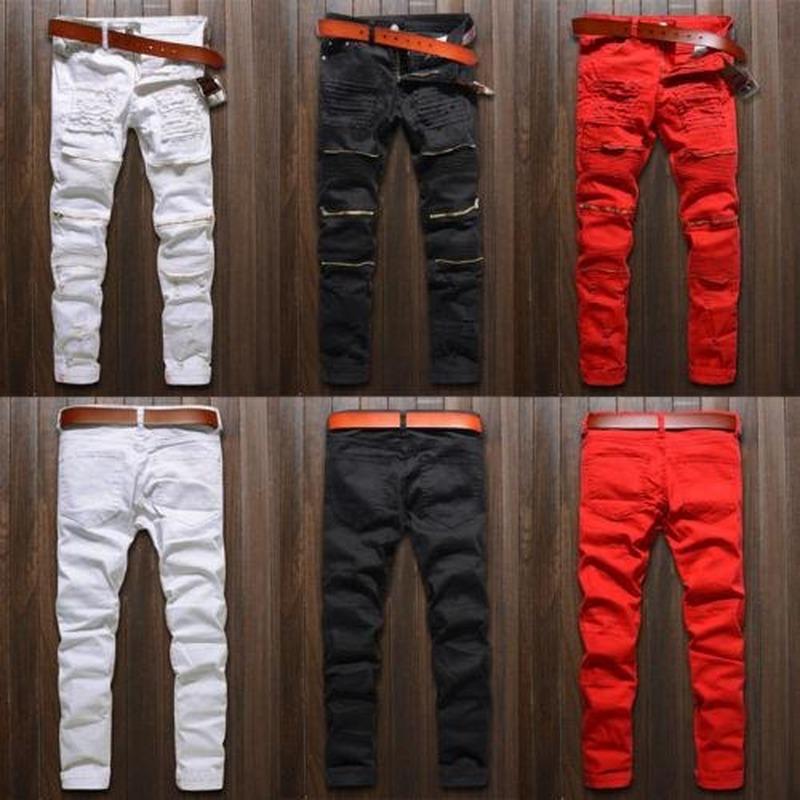 E-BAIHUI Trendy Men's Fashion College Boys Skinny Jeans in solid denim, showcasing a stylish pencil pant design.