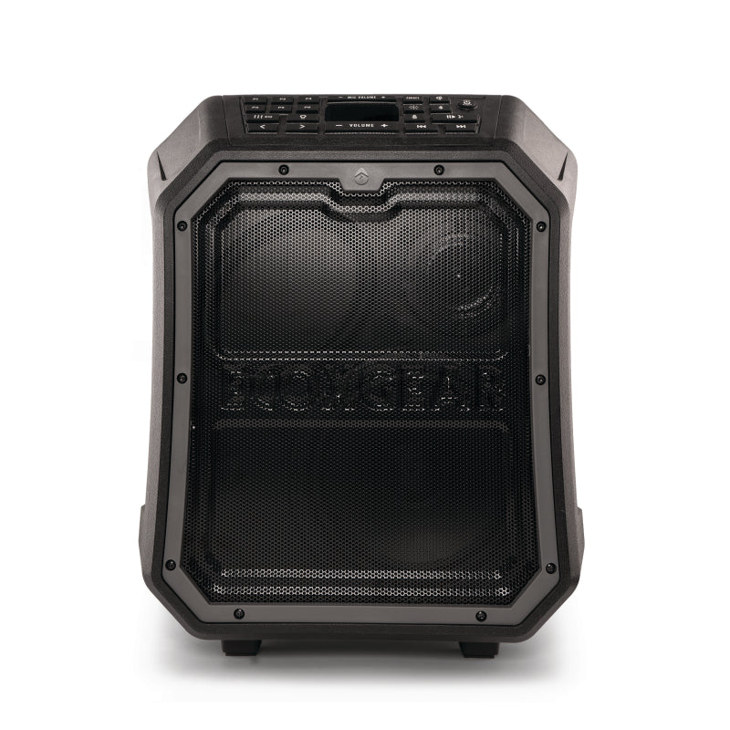 ECOXGEAR EcoBoulder Max Bluetooth speaker floating on water, showcasing its waterproof design and rugged exterior.