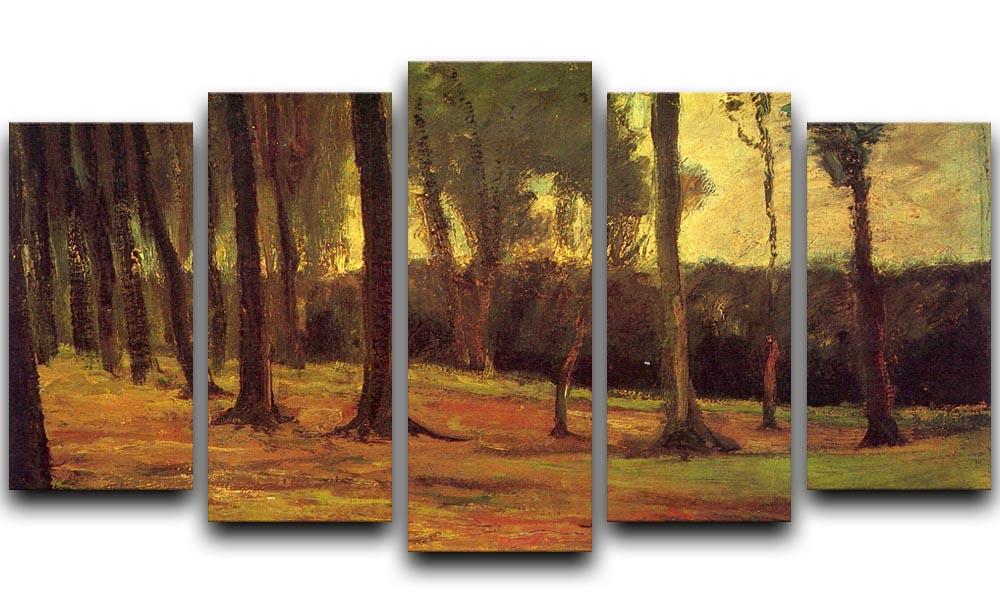 A stunning 5 split panel canvas artwork featuring Van Gogh's Edge of a Wood, showcasing vibrant colors and dynamic composition.