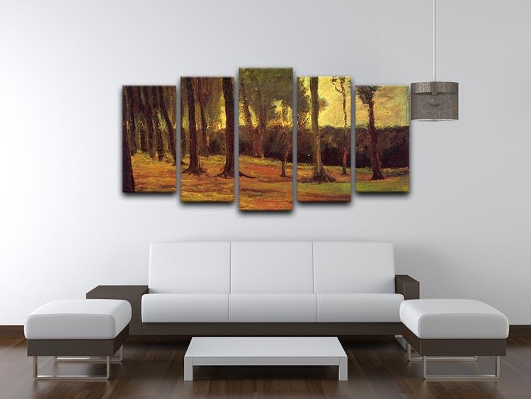 A stunning 5 split panel canvas artwork featuring Van Gogh's Edge of a Wood, showcasing vibrant colors and dynamic composition.