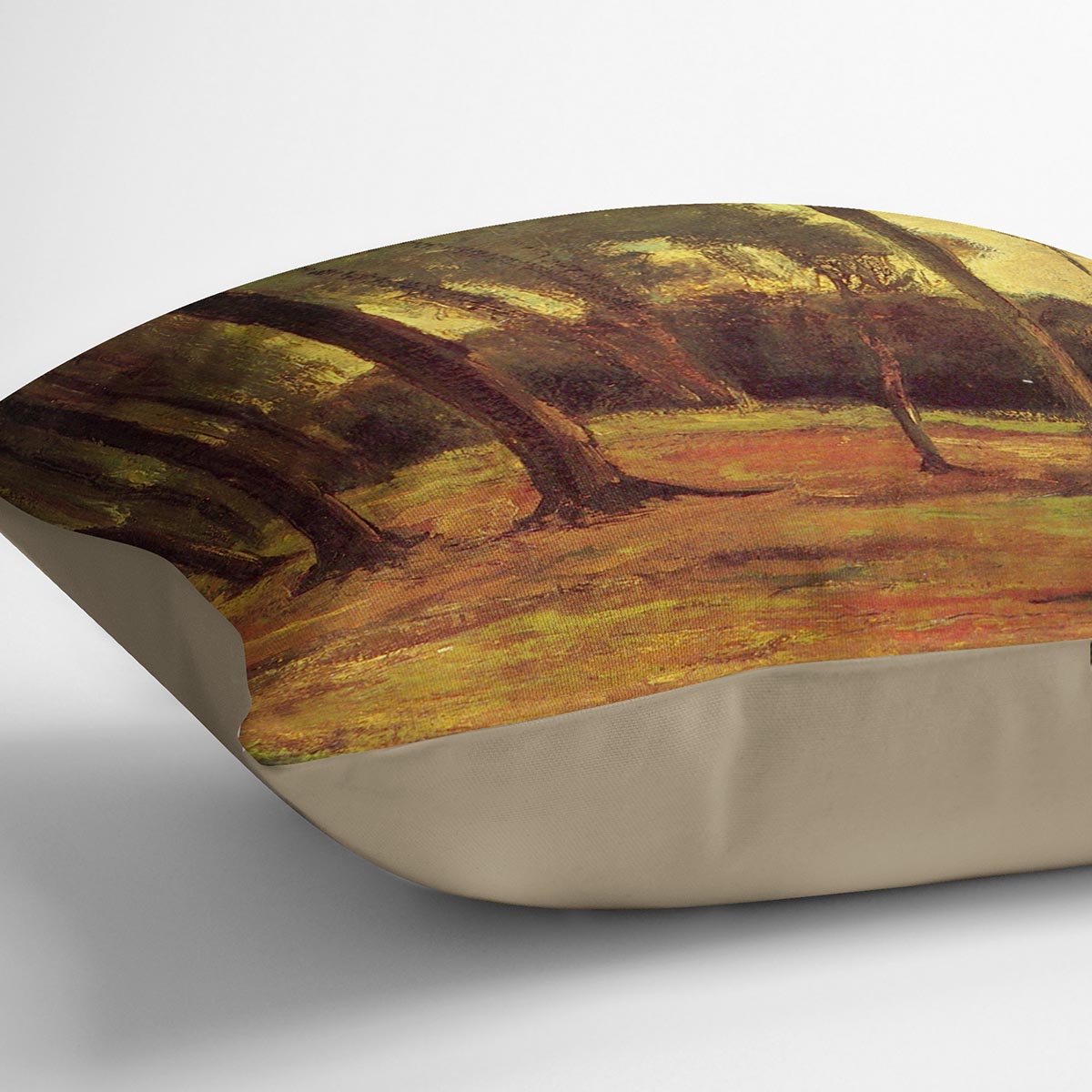 Edge of a Wood by Van Gogh Cushion featuring vibrant colors on luxurious vegan faux suede, perfect for home decor.