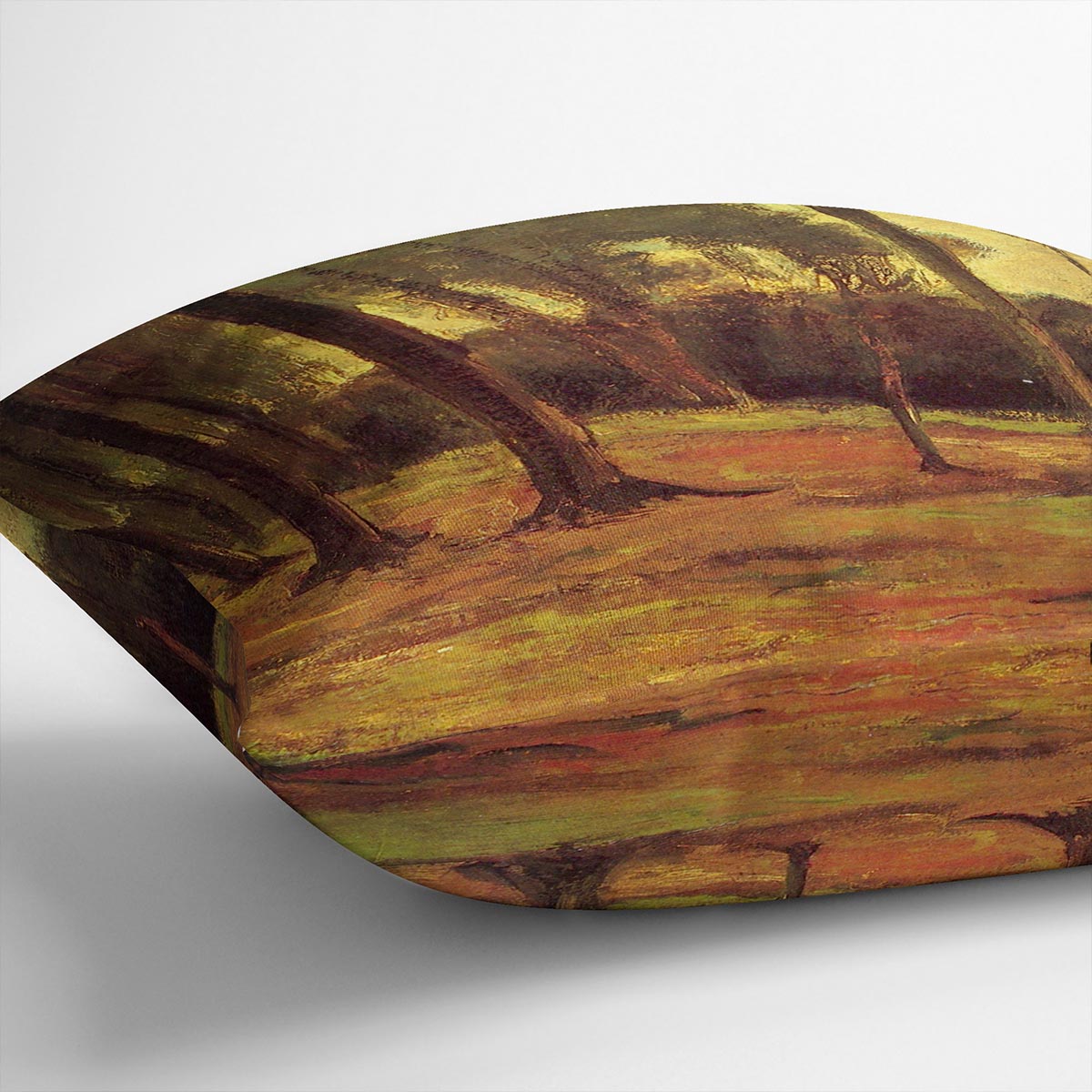 Edge of a Wood by Van Gogh Cushion featuring vibrant colors on luxurious vegan faux suede, perfect for home decor.