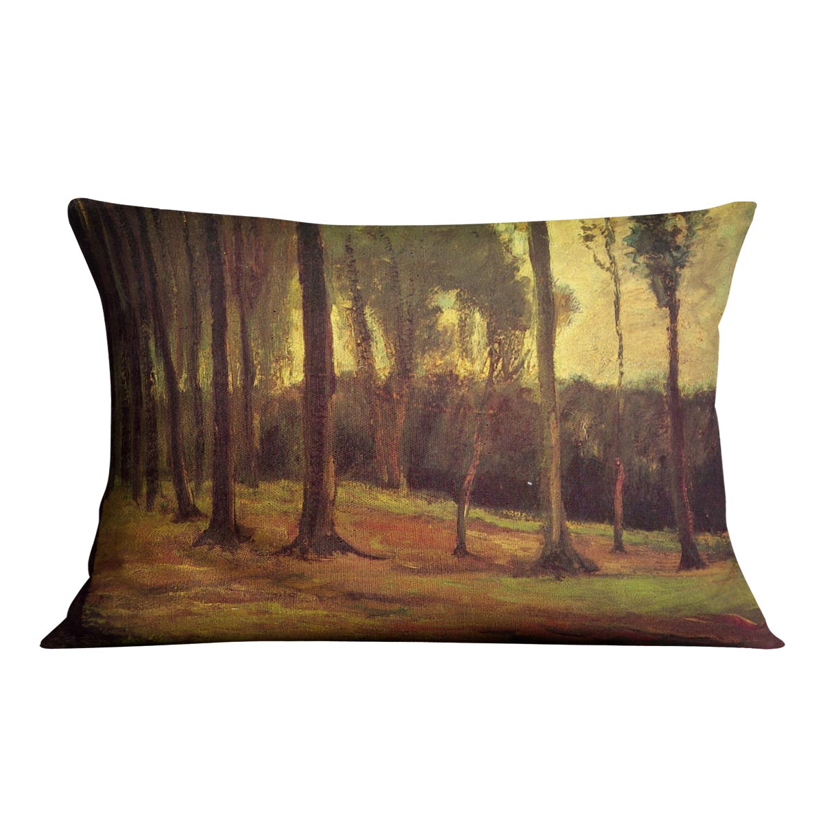 Edge of a Wood by Van Gogh Cushion featuring vibrant colors on luxurious vegan faux suede, perfect for home decor.