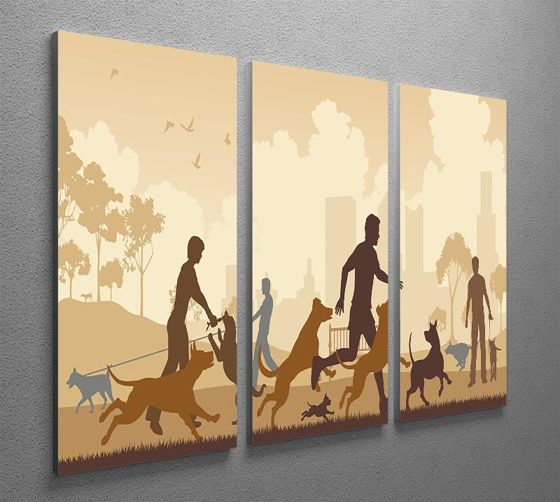 Editable vector illustration featuring dogs and their owners enjoying a sunny day in a park, showcasing vibrant colors and detailed characters.