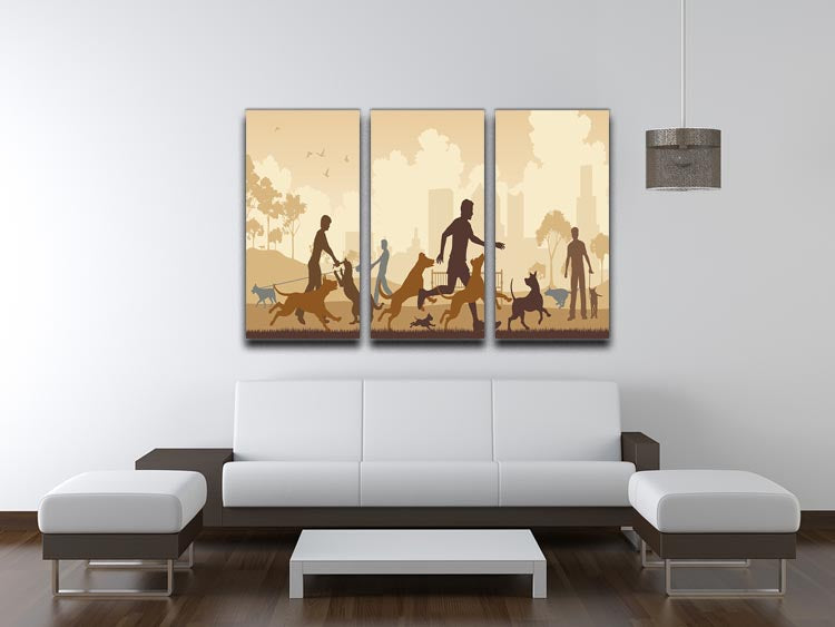 Editable vector illustration featuring dogs and their owners enjoying a sunny day in a park, showcasing vibrant colors and detailed characters.