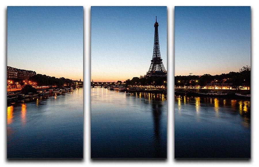 A stunning 3-panel canvas print featuring the Eiffel Tower, showcasing vibrant colors and intricate details, perfect for home decor.