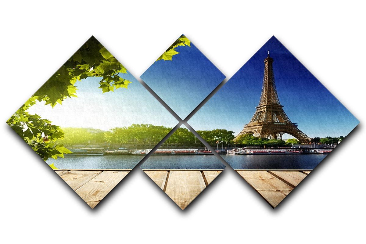 Eiffel Tower in Paris depicted in a 4-square multi-panel canvas artwork, showcasing vibrant colors and intricate details.