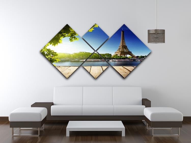 Eiffel Tower in Paris depicted in a 4-square multi-panel canvas artwork, showcasing vibrant colors and intricate details.