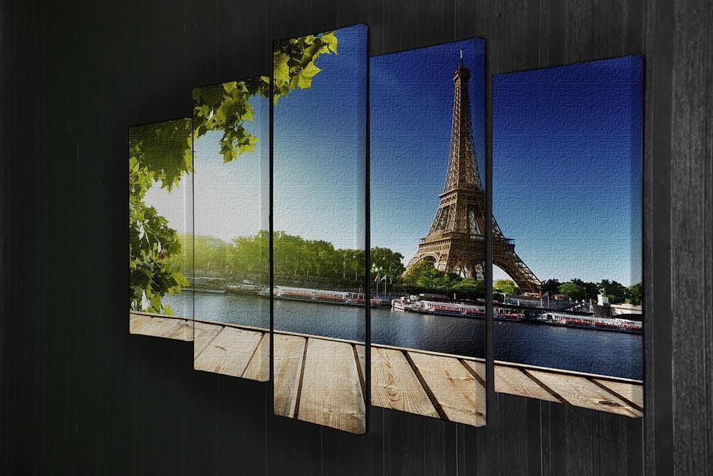 Eiffel Tower artwork displayed on five split canvas panels, showcasing a stunning view of Paris.