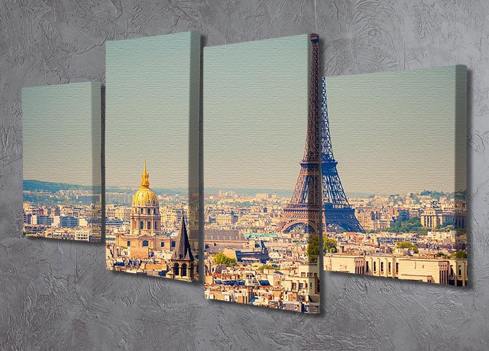 Eiffel Tower Sunny Day 4 Split Panel Canvas artwork featuring vibrant colors and a sunny backdrop, divided into four panels.