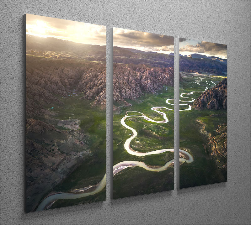 Eighteen Bends Of Waterway 3 Split Panel Canvas Print showcasing a serene waterway scene across three panels.
