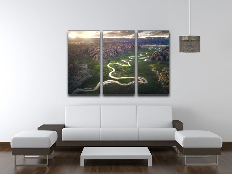 Eighteen Bends Of Waterway 3 Split Panel Canvas Print showcasing a serene waterway scene across three panels.