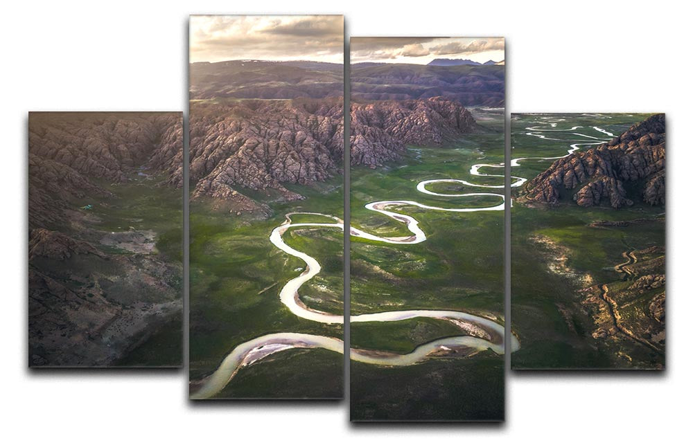 Eighteen Bends Of Waterway 4 Split Panel Canvas artwork featuring serene waterway design across four panels.