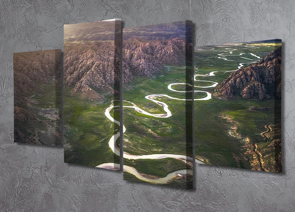 Eighteen Bends Of Waterway 4 Split Panel Canvas artwork featuring serene waterway design across four panels.
