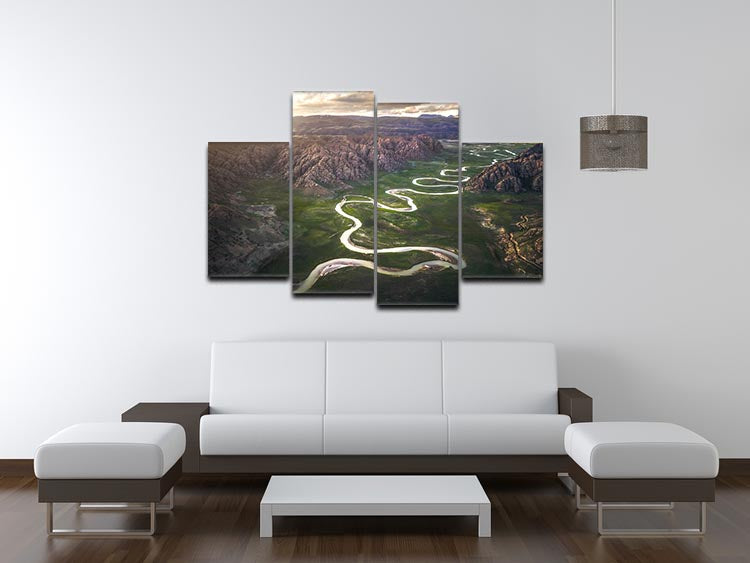 Eighteen Bends Of Waterway 4 Split Panel Canvas artwork featuring serene waterway design across four panels.