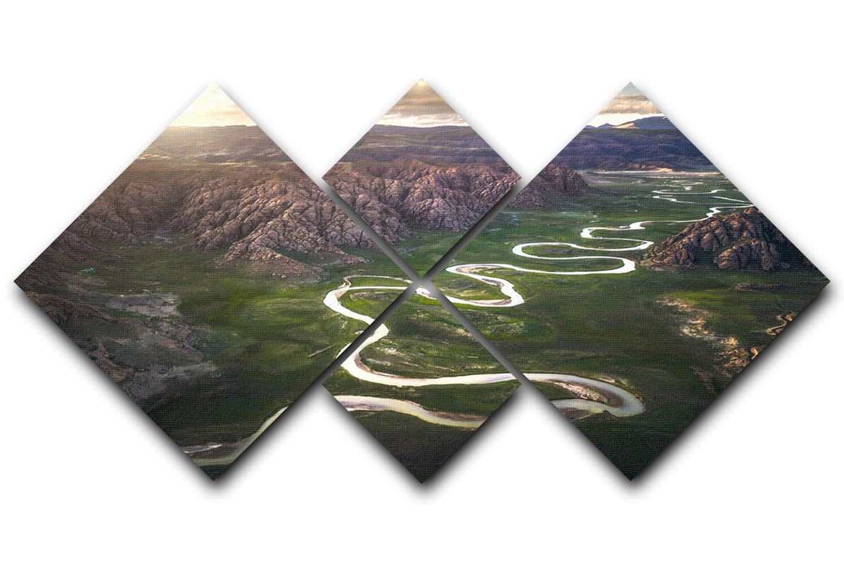 Eighteen Bends Of Waterway 4 Square Multi Panel Canvas artwork featuring serene waterway imagery divided into four equal panels.