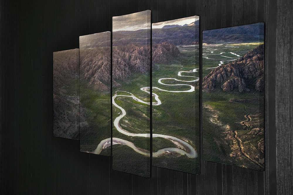 Eighteen Bends Of Waterway 5 Split Panel Canvas artwork featuring vibrant colors and intricate details across five panels.