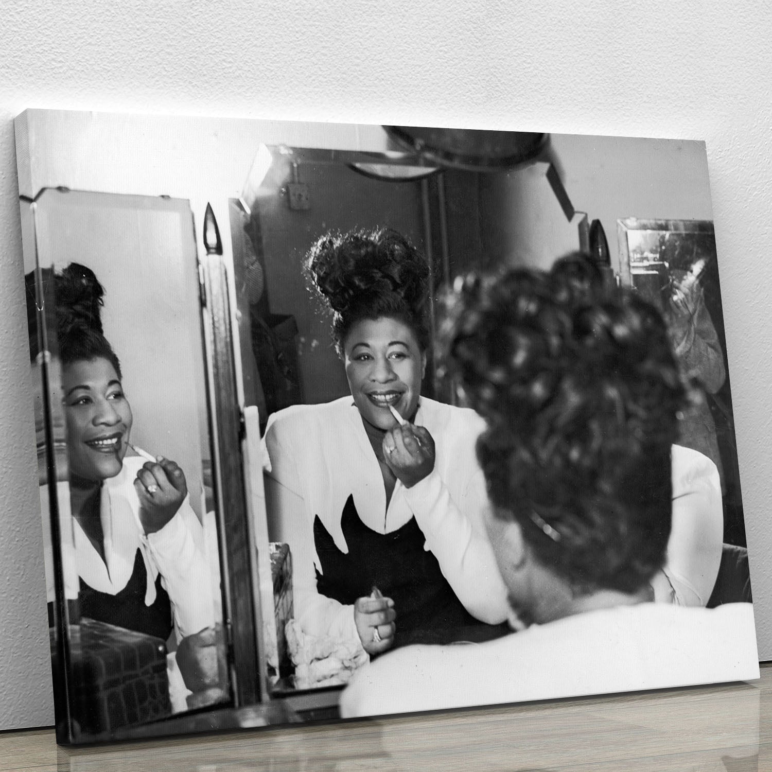 Ella Fitzgerald canvas print featuring a vibrant portrait of the jazz legend, perfect for home or office decor.