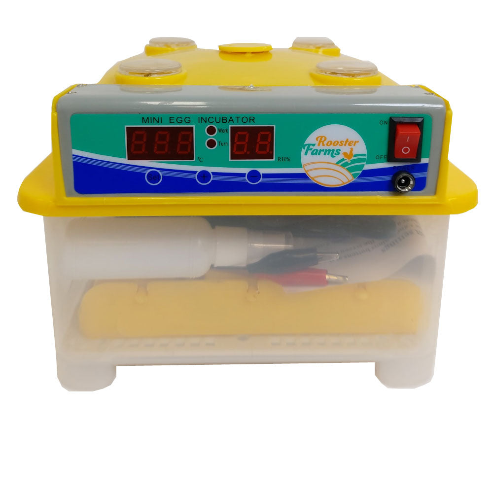 Electric 8 Egg Incubator with LED digital display and egg candler, designed for hatching chicken, quail, and duck eggs.