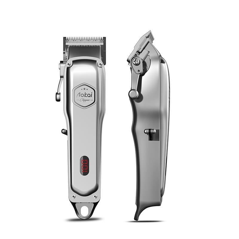 High-performance rechargeable electric hair clipper with stainless steel blades, designed for professional grooming.