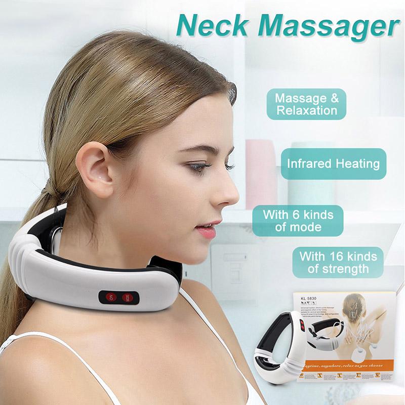 Electric Neck Massager with pulse control and far infrared technology, designed for muscle relaxation and pain relief.