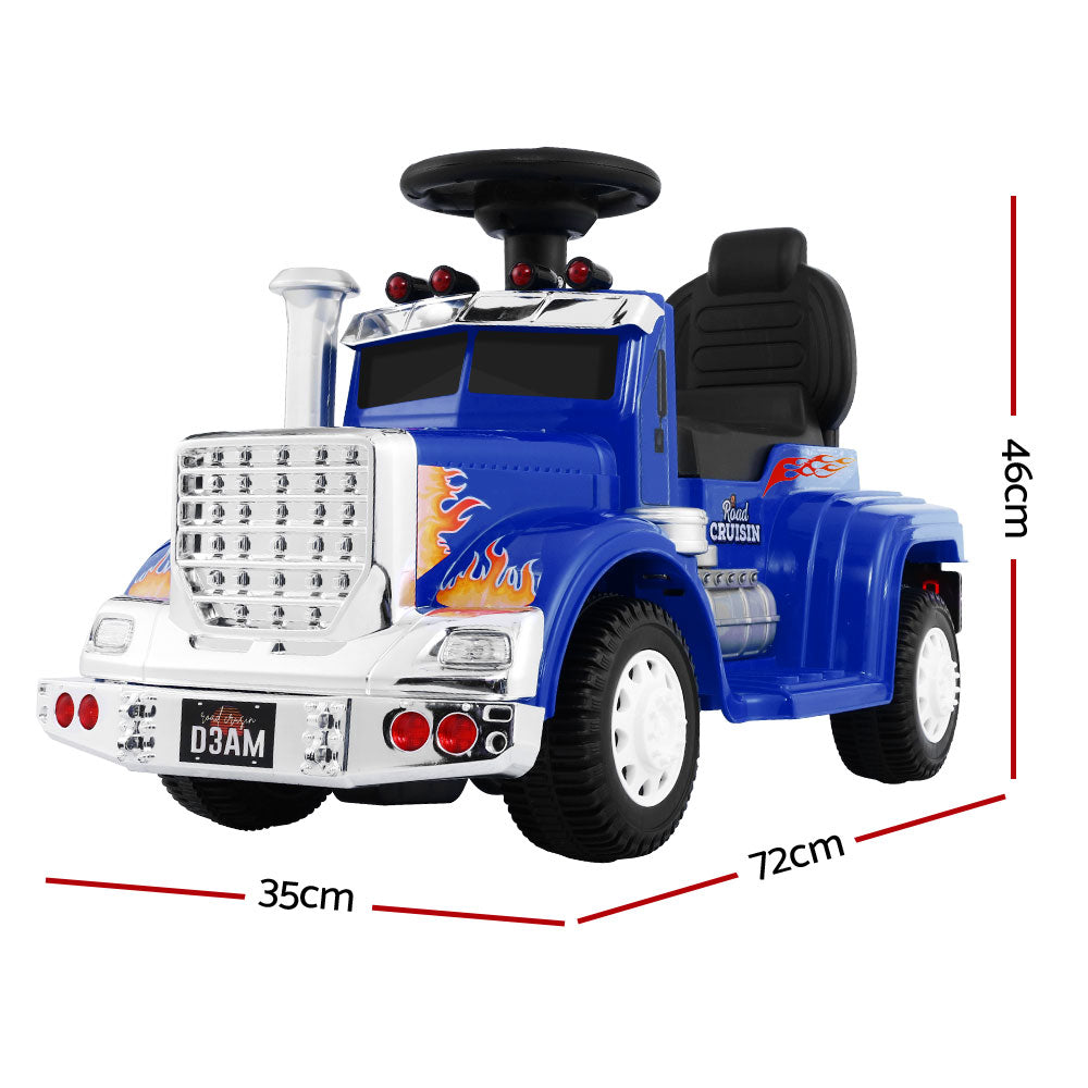 Electric Ride On Truck in blue with realistic design, bright headlights, and anti-slip tyres, perfect for kids aged 3 and above.