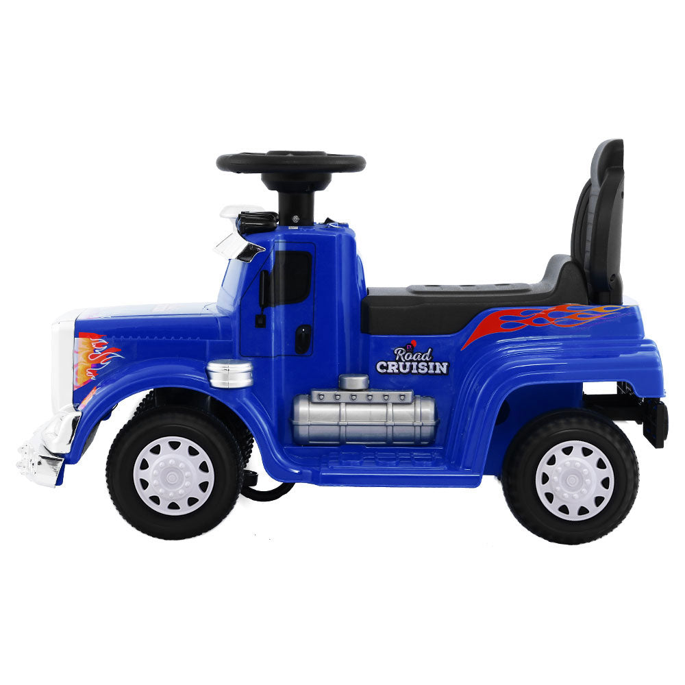 Electric Ride On Truck in blue with realistic design, bright headlights, and anti-slip tyres, perfect for kids aged 3 and above.