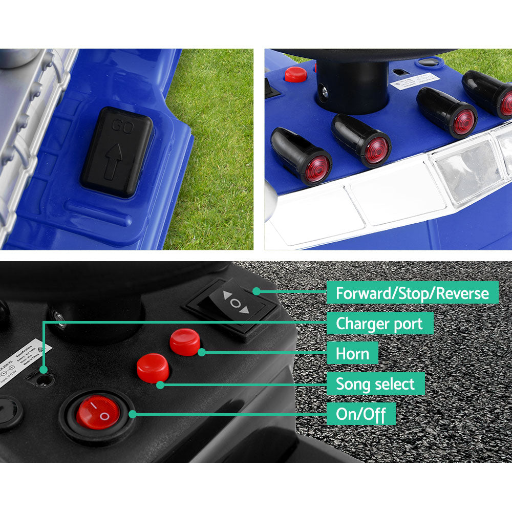 Electric Ride On Truck in blue with realistic design, bright headlights, and anti-slip tyres, perfect for kids aged 3 and above.