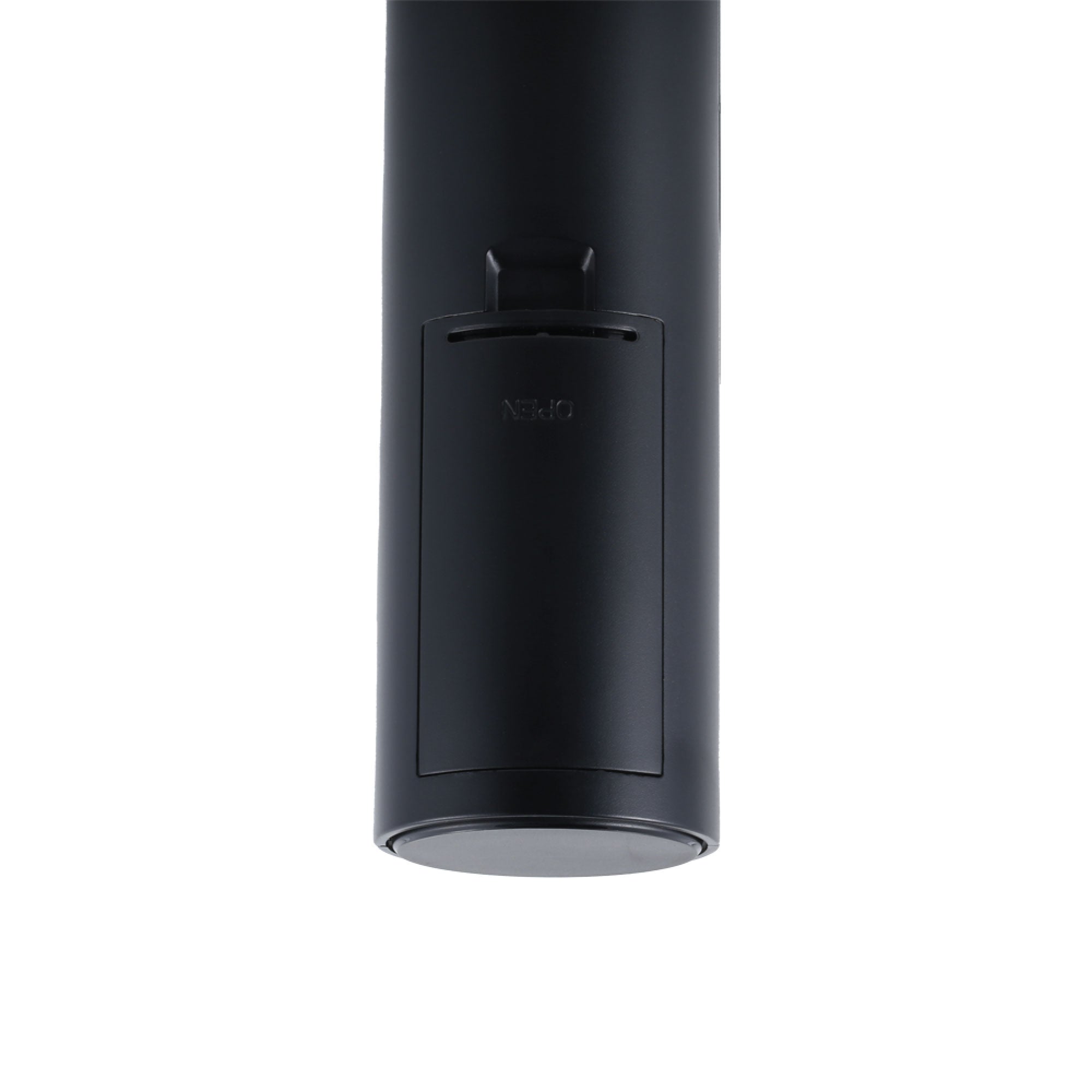 Electric Wine Bottle Opener Tool in black, featuring a foil cutter and transparent viewing window, designed for easy cork removal.