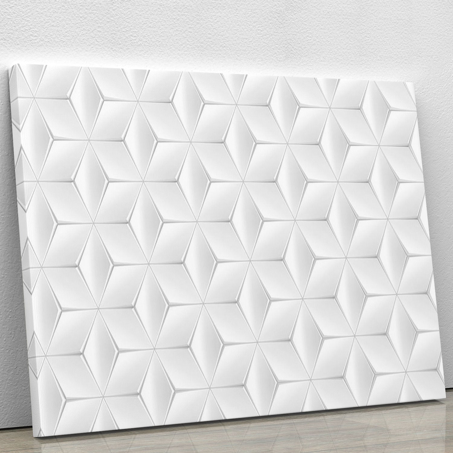 Elegant white geometric background canvas print showcasing modern design, perfect for home or office decor.