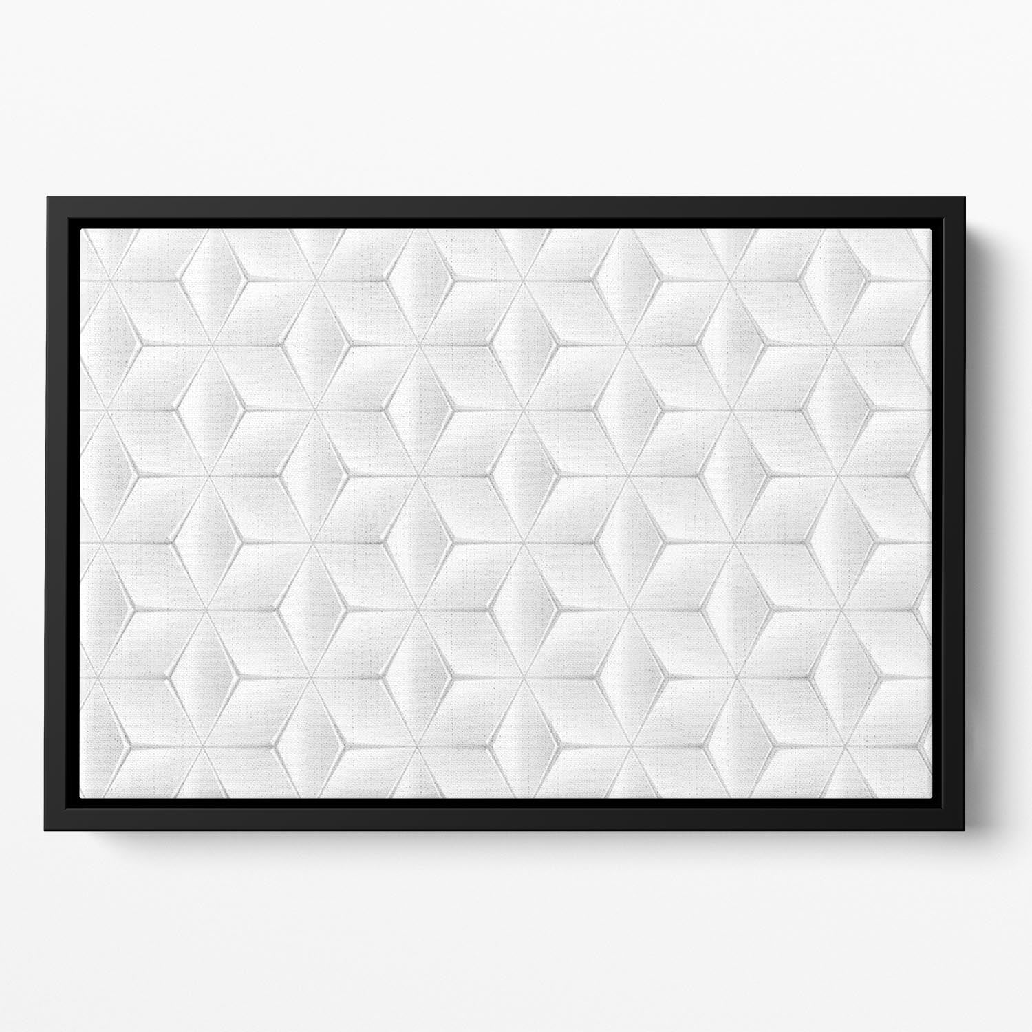 Elegant white geometric background canvas art in a floating frame, showcasing modern design and craftsmanship.