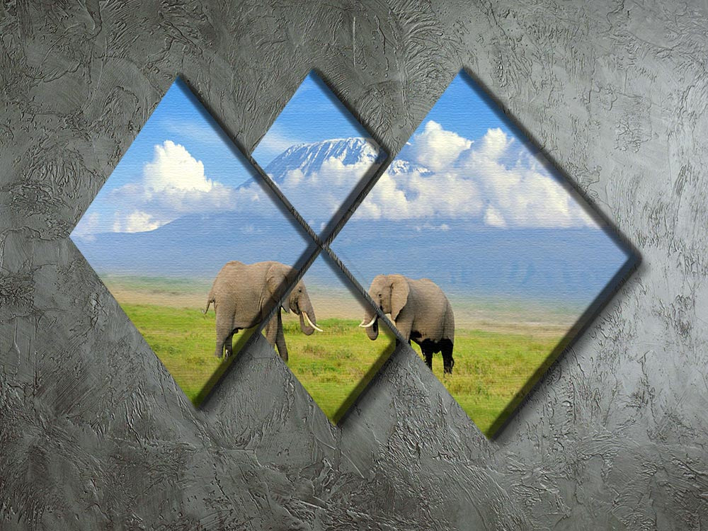 A beautiful 4-square canvas artwork featuring an elephant with Mount Kilimanjaro in the background, showcasing vibrant colors and intricate details.