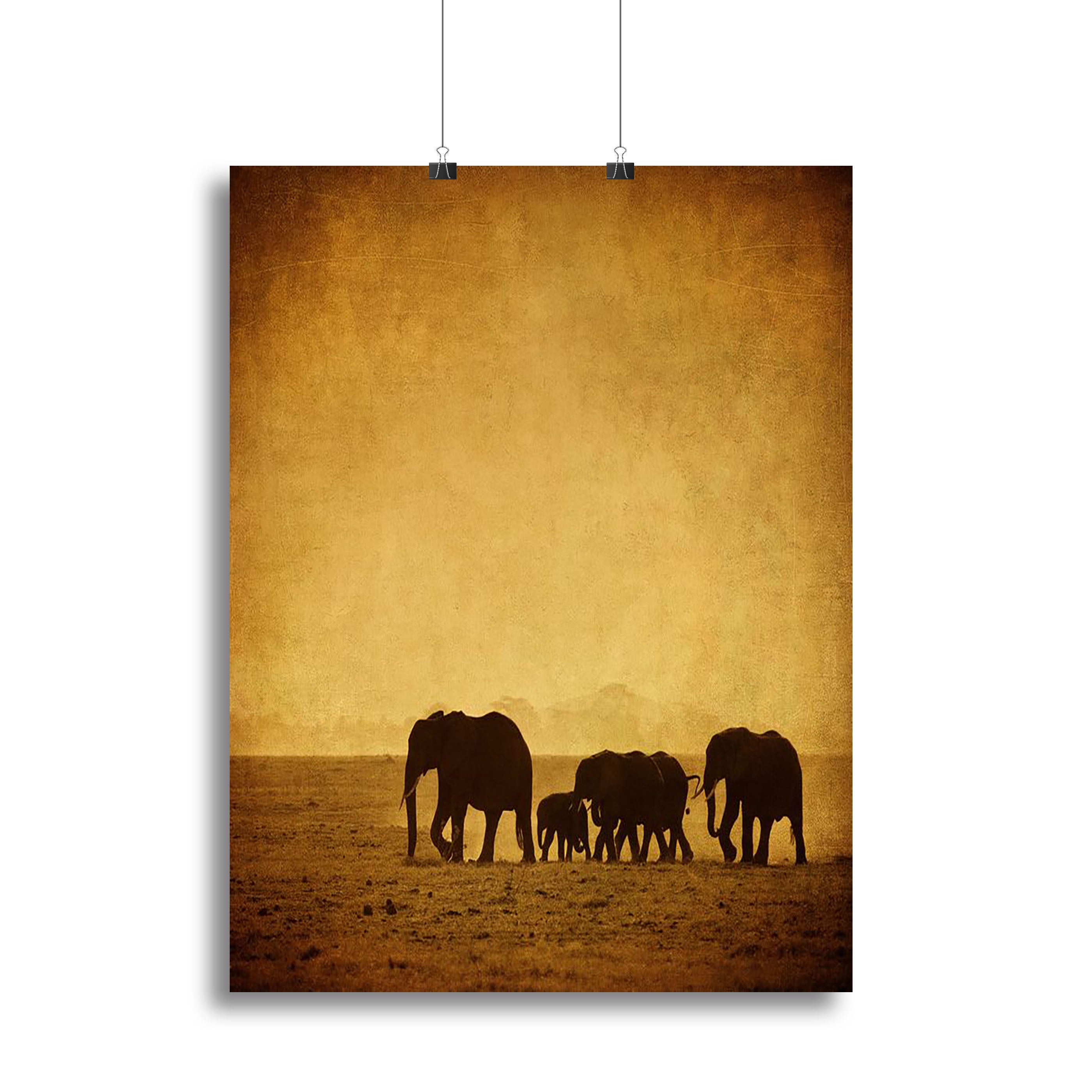 A beautiful canvas print featuring a family of elephants in Amboseli, Kenya, showcasing their natural habitat and majestic presence.